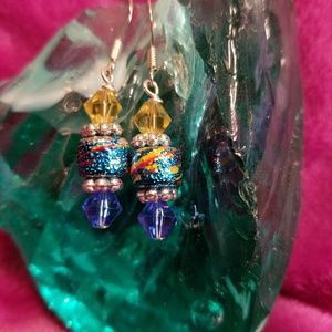 Blue and Yellow Three Bead Earring